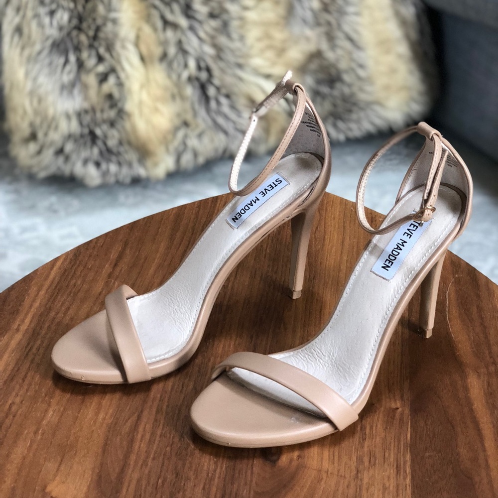 Strappy open toe nude heels